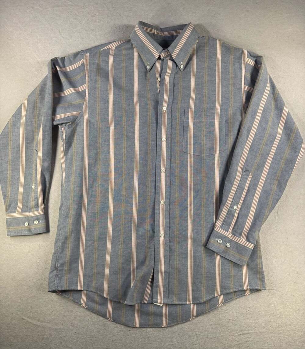 Arrow Dover Striped Button Down Shirt Size 16-32/33 Blue Long Sleeve